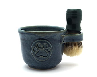 Blue Paw Print Shaving Mug, Pawprint Shave Pottery for Men Fathers Day Husband Gift - Ready to Ship - Brush NOT Included