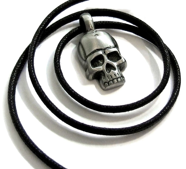Skull Necklace Mens Skull Pendant with Black Brown by StormyRoad