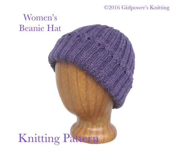 Items similar to Womens Beanie Hat Easy Knit Pattern, Easy Hat Pattern, ...