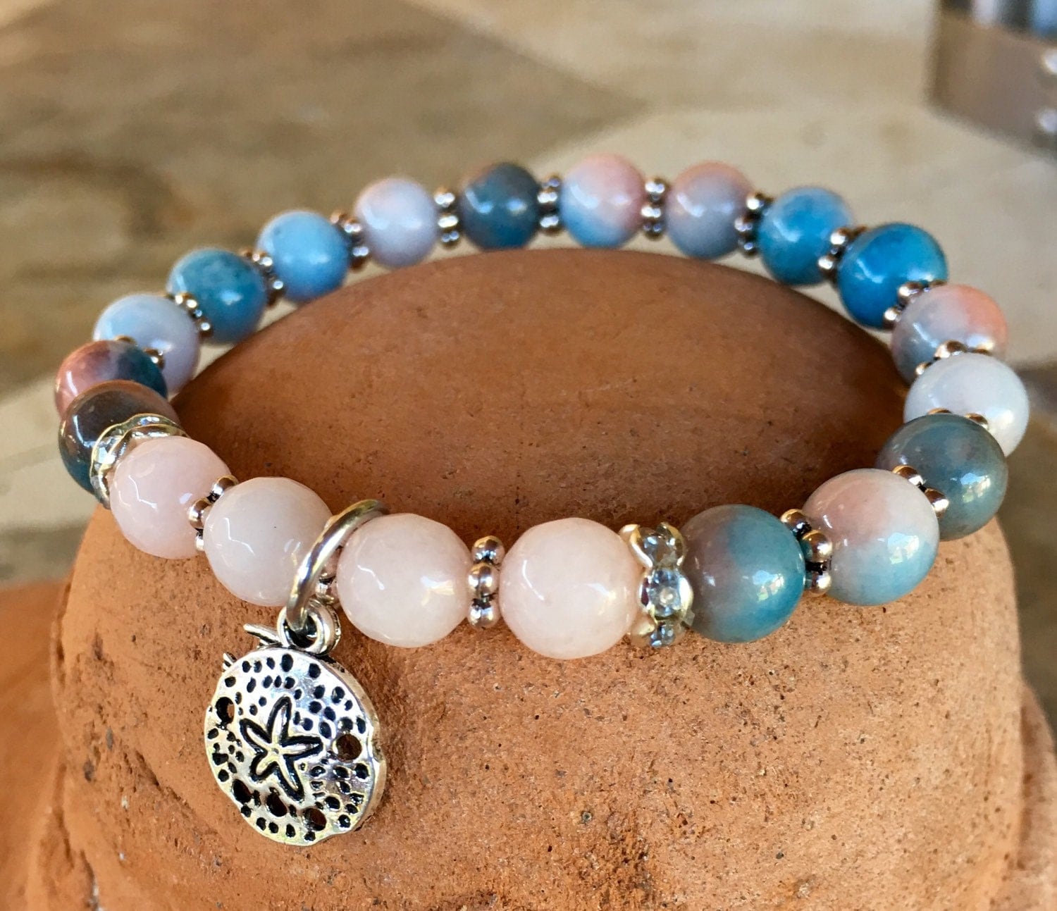 Ocean colors stretch bracelet set yoga bracelet with rose