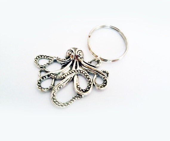 Funny Octopus Keychain - Stainless Steel Car Key Keyring With Rhinestones, Cute Gift For Women & Girls (Gold)