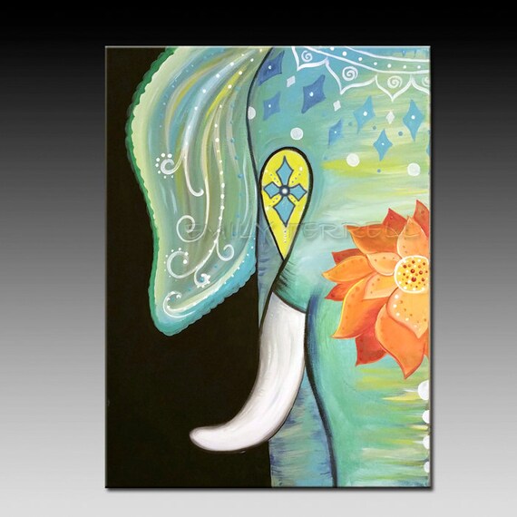 Elephant acrylic canvas painting 11x14 by ArtistEmilyTerrell