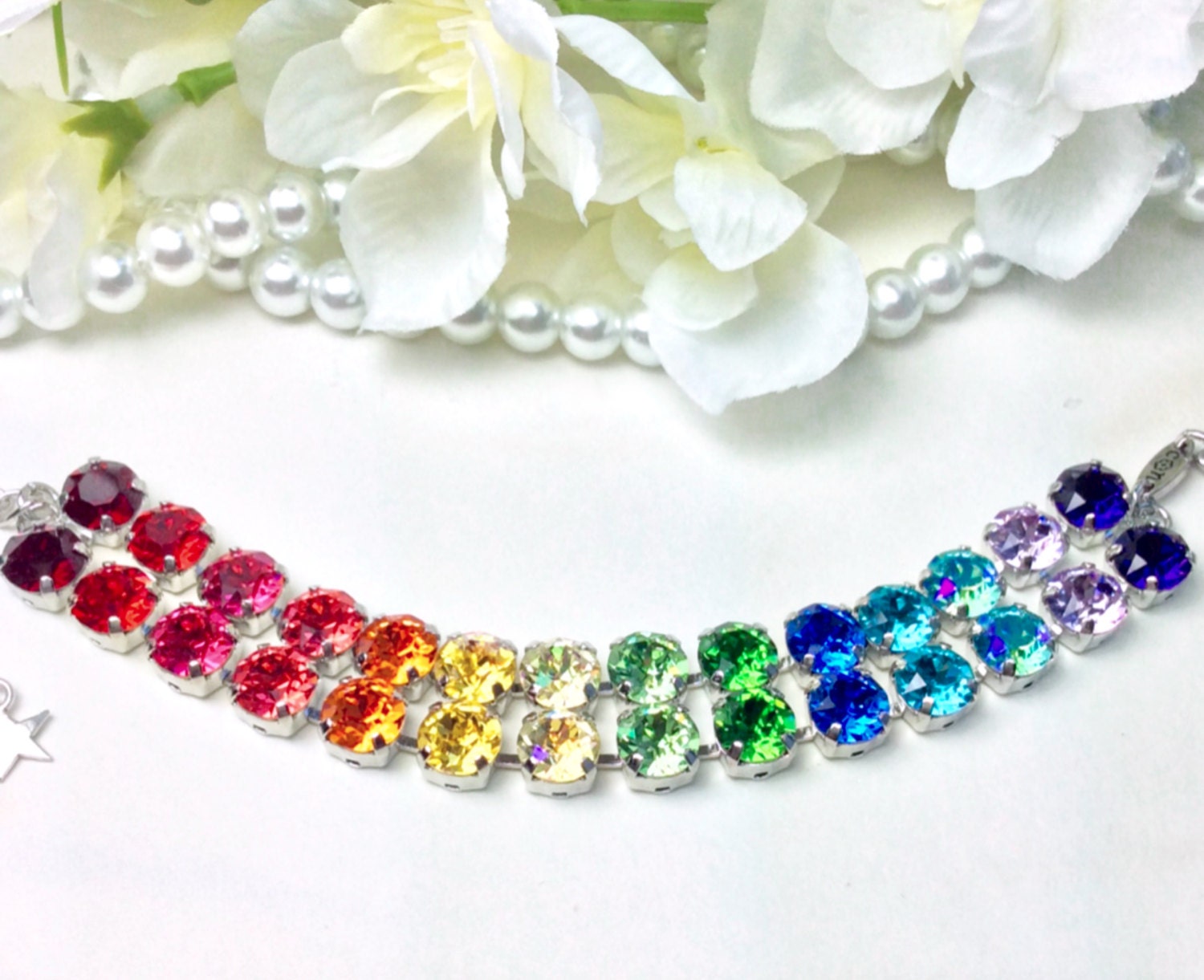Swarovski Crystal 8.5mm "Double Rainbow" Bracelet - Two Rows of Beautiful Rainbow Colors - Designer Inspired - FREE SHIPPING