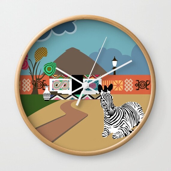 African Wall Clock Decor Art Print South African Art Clock