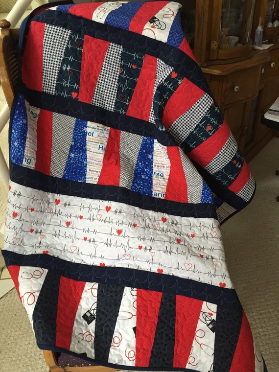 Nurses Lap Quilt Red White and Blue 50 x 60