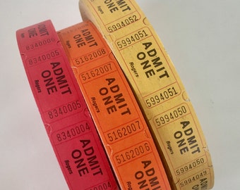 100 Admit One Tickets / Vintage Red, Orange & Yellow Tickets ADMIT ONE Carnival Raffle Tickets Coupons / Raffle Festival Tickets