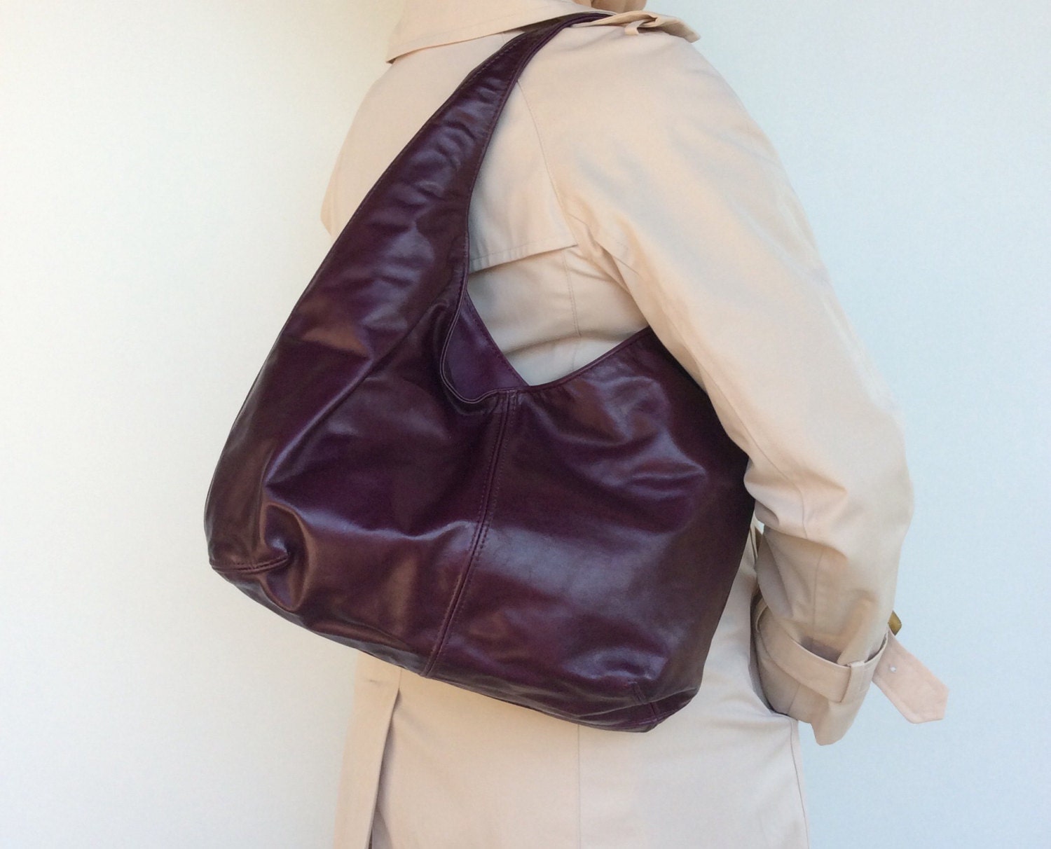 Women's Purple Leather Hobo Bag Fashion Slouchy Handbag