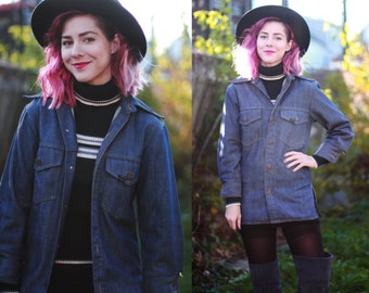 Vintage 1970s Sears & Roebuck women's xsmall / small denim jacket / shirt / dark / medium wash denim / jean jacket / top /