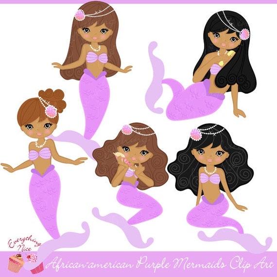 Download African-american Purple Mermaids Clipart Set