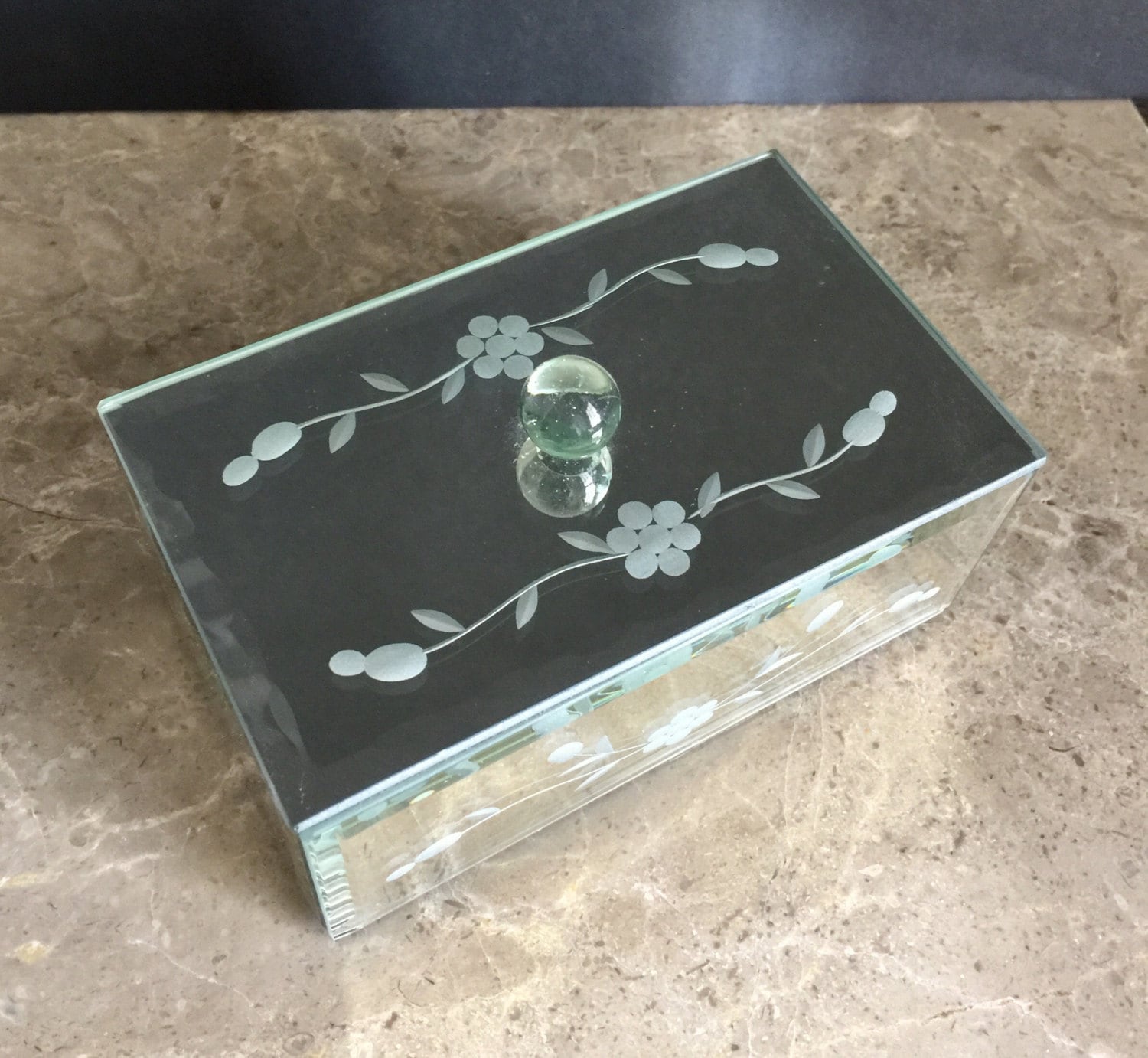 vintage jewelry box mirrored beveled etched glass jewelry