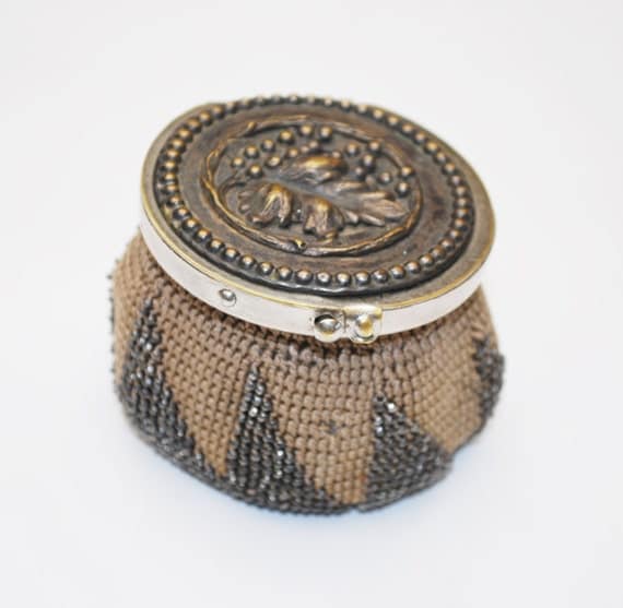 Antique Beaded Coin Pouch Crochet Coin Purse hinged