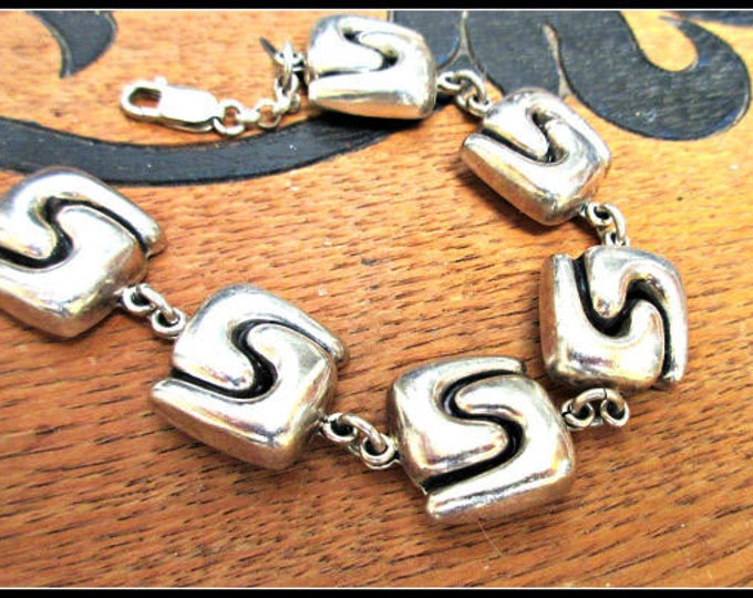 Sterling Link Bracelet Modern Hallow Silver Swirl square links 33 grams