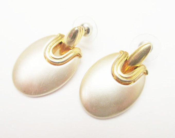 Napier earrings - Gold Pearl white dangle - articulate pierced earrings