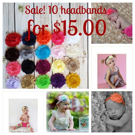 886 New baby xmas headbands 57 XMAS SALE!, Set of 10 Baby Girl Headbands, Fall Sumer Colors,Shabby   