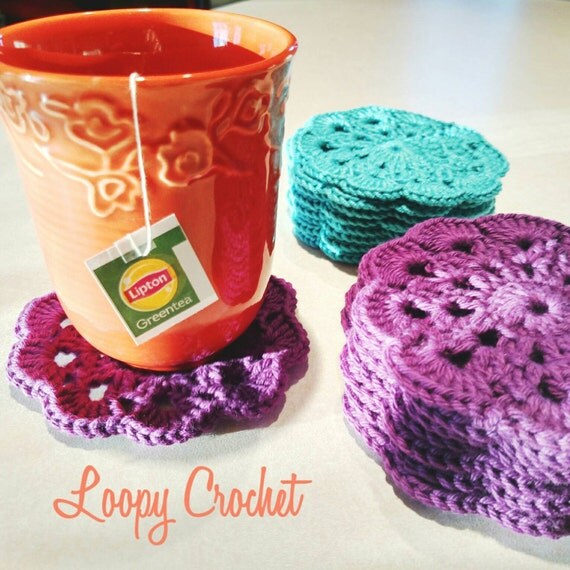 Items similar to Set of 4 Crochet Coasters on Etsy