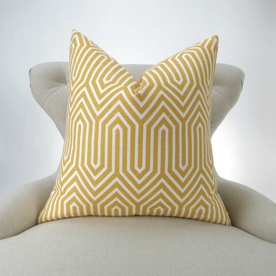 Yellow Geometric Floor Pillow Chevron Zigzag Cushion Big