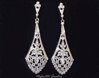 Wedding earrings Art Deco bridal earrings chandelier earrings vintage style bridal jewelry crystal wedding earrings long bridal earings
