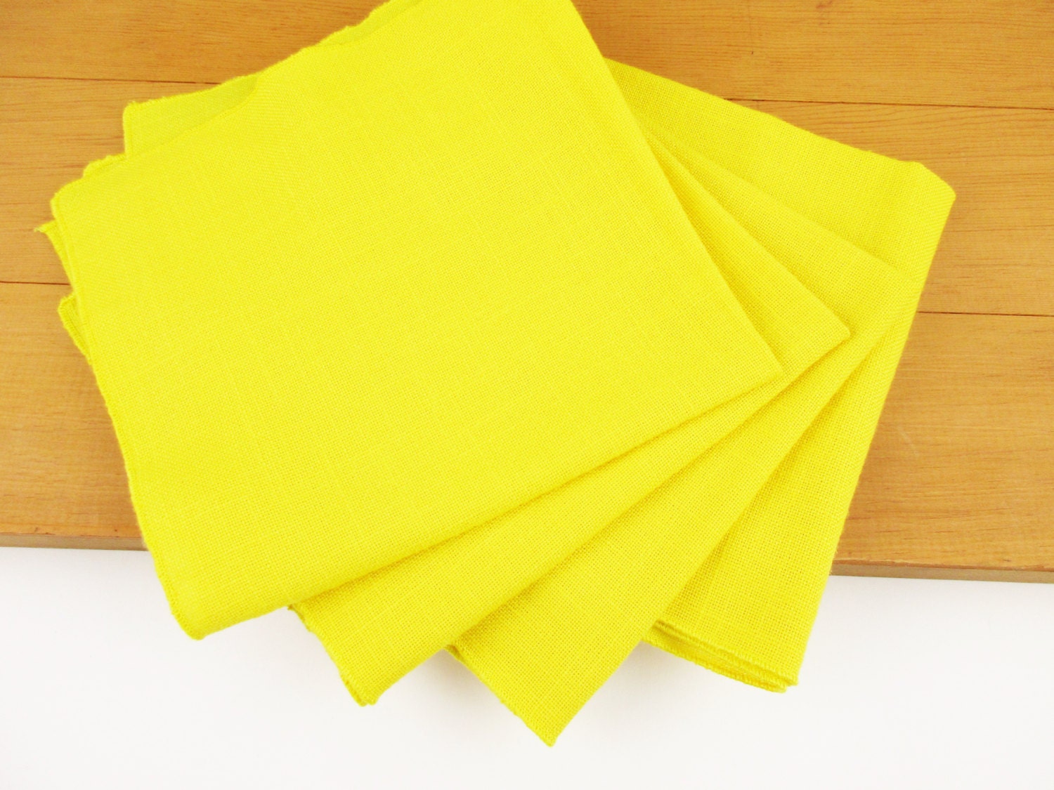 Four 16 Square Bright Yellow Napkins Lose Weave Cloth