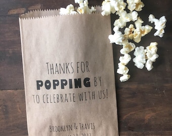 Thanks For Popping By Popcorn Bags, Wedding Favor Bag, Popcorn Buffet Bags, Personalized Wedding Favor Bags, Snack Bar Buffet Bags