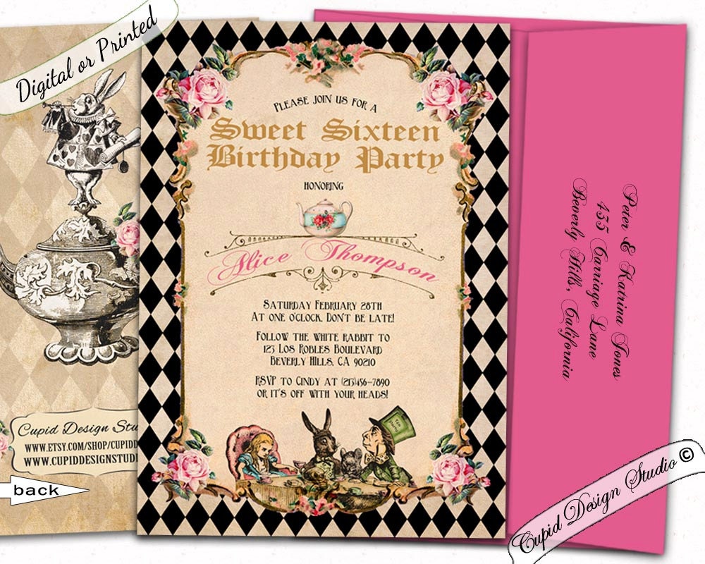 Alice In Wonderland Sweet 16 Invitations 4