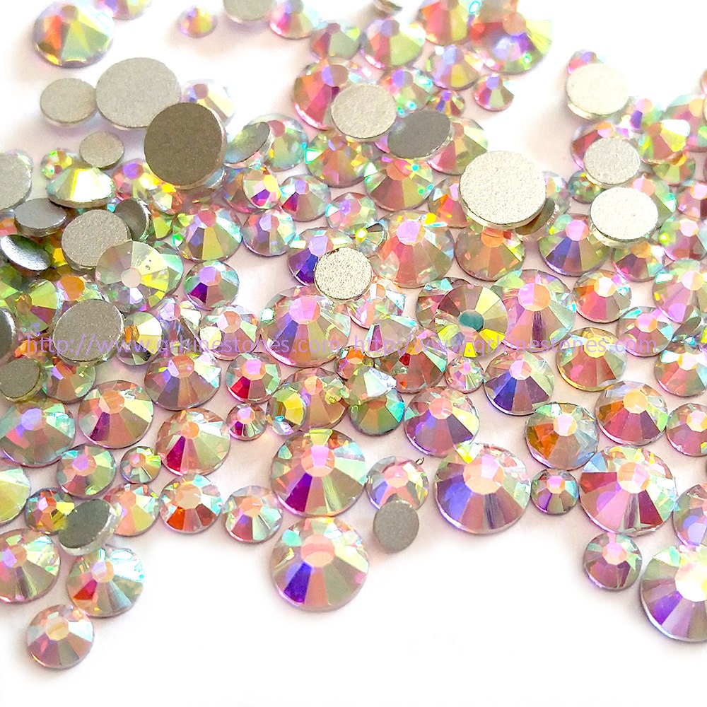 Mixed Size Crystal AB Flat Back Rhinestones High Quality