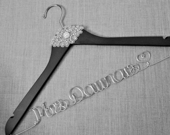 SALE - FREE Shoe Decals - RHINESTONE Wedding Dress Hanger, Vintage Inspired, High Quality, Mrs Hanger, Last Name, Bridal Hanger
