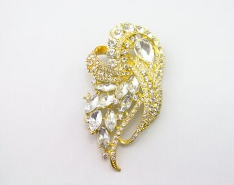 Gold Rhinestone Brooch/ Rhinestone Brooch Component / Brooch Bouquet /RBR-62 Gold