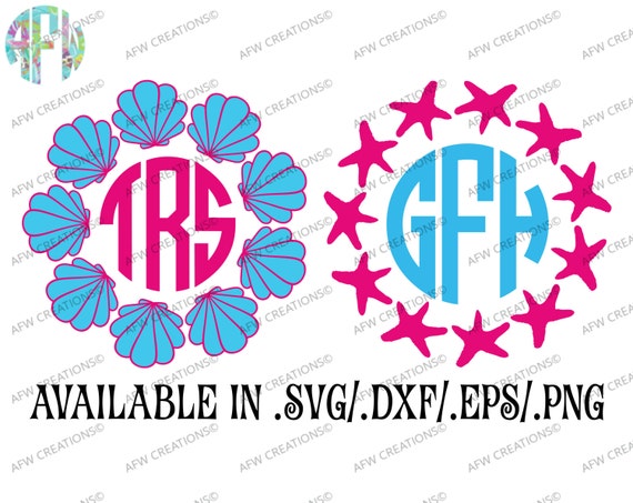 Download Digital Cut Files Starfish & Seashell Monogram Frame SVG