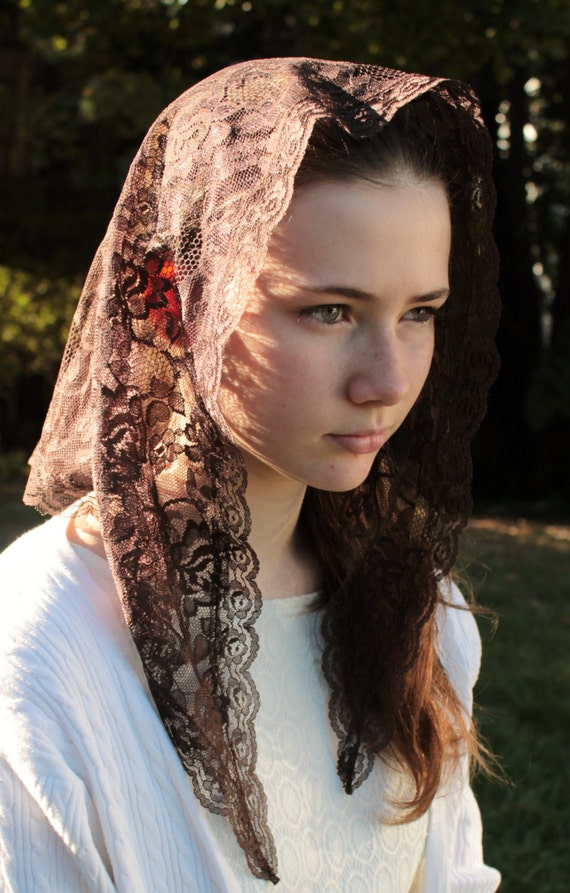 Chapel Veil Mantilla Brown Lace Veil Catholic Church Head