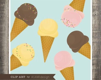 Ice Cream Clip Art Set - Ice Cream Clipart - Gelato Clip Art - PNG