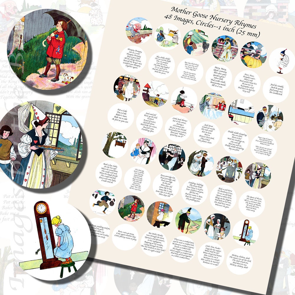 Mother Goose Nursery Rhymes Printables ONE INCH CIRCLES 25