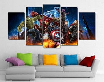 Framed Abstract Watercolor Marvel Avengers Super by ModernWallDeco