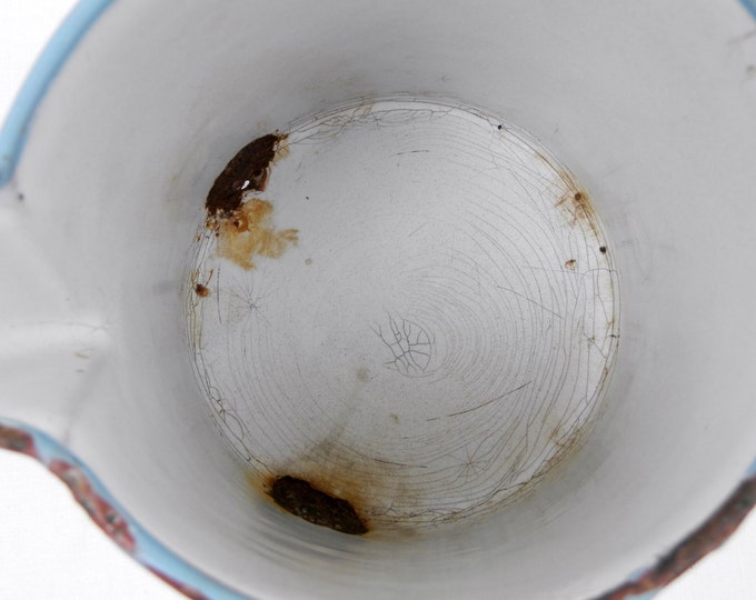 Antique French Blue Chippy Patterned Enamelware Pitcher, Enamel Jug Vase, Cottage Kitchen, Farmhouse French Country, Retro, Shabby Chic Antique French Blue Chippy Patterned Enamelware Pitcher, Enamel Jug Vase, Cottage Kitchen, Farmhouse French Country, Retro, Shabby Chic