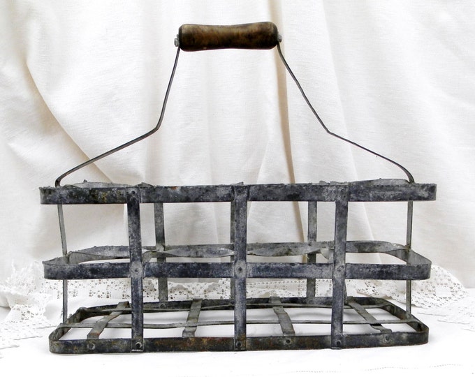 Antique French Metal Wine Bottle Carrier for 8 Bottles, French Country Decor, Shabby Chic Decor, Glass Bottle Holder, Cellar Picnic Kitchen Antique French Metal Wine Bottle Carrier for 8 Bottles, French Country Decor, Shabby Chic Decor, Glass Bottle Holder, Cellar Picnic Kitchen