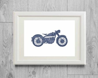 Motorcycle poster - Illustration blue moto - Home art wall decor - 8*10 & A4 size - Printed on matte paper