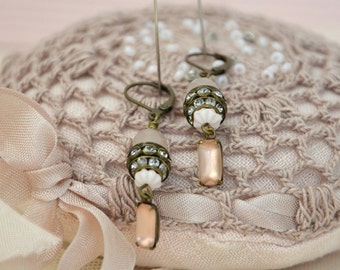 Rhinestone Ear Drops / Shabby Chic Earrings / Vintage Earrings