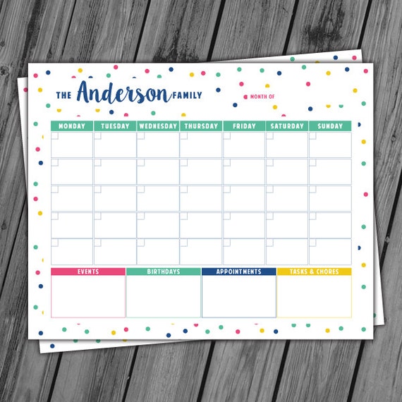 Printable Calendar Personalized Family Calendar Wall
