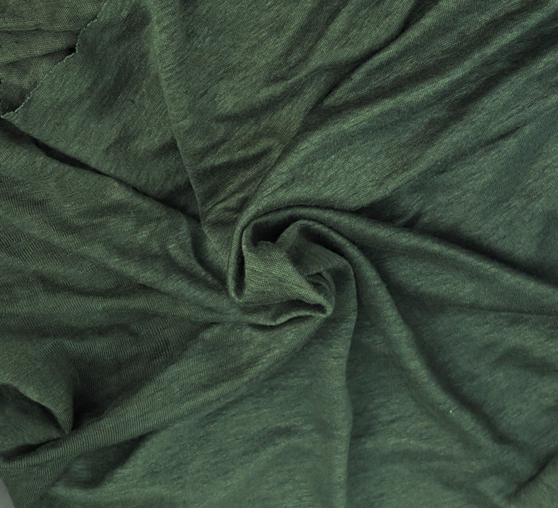 100 Linen JERSEY Knit Fabric By Yard Army Green Pre Washed