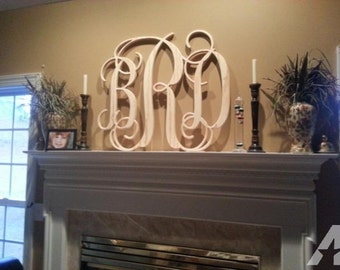 Unpainted Wooden Monogram - Three Letter Monogram - Vine Script Monogram - 24" Monogram Wall Hanging - Monogram Door Hanger - Wooden Letters