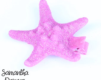 Pink Glitter Starfish Hair Clip
