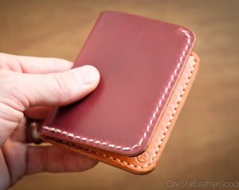 6 Pocket Horizontal wallet, Clayton shell cordovan leather, card wallet, jeans pocket wallet, accessory for men and women - claret / tan