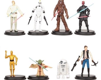 Star Wars CAKE TOPPER Luke Skywalker Yoda Hans Solo R2D2 Chewbacca 8 Figure Set Birthday Party Cupcakes Figurines Disney * FAST Shipping *
