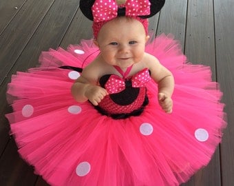 Classic Minnie Mouse Inspired Tutu Dress, Minnie Mouse Costume, Minnie Mouse Birthday Outfit, Hot Pink Minnie Mouse, Pink Minnie Mouse