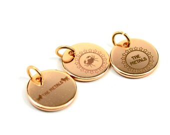100 Pcs. Rose Gold Plated Custom Order 12 mm Laser Engraved Logo Tag Dics
