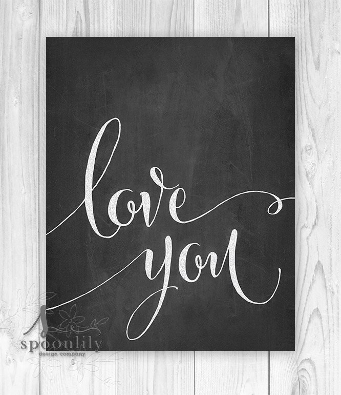  Love  You Typography Art Print Chalkboard  Art Love  Quote  Wall