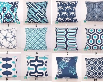 Mix and Match Outdoor Pillow Cover - Navy and Turquoise PILLOW - Sham - Various Sizes - Turquoise Pillow - Accent Pillow - 20x20,18x18,22x22