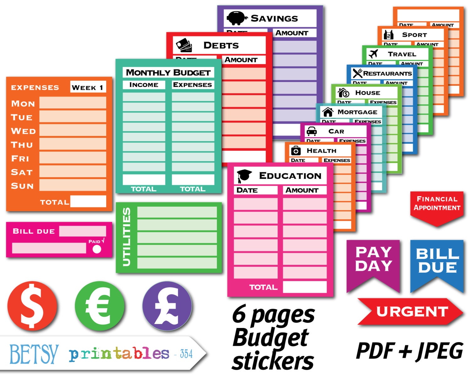 budget planner stickers printable stickers stickers money