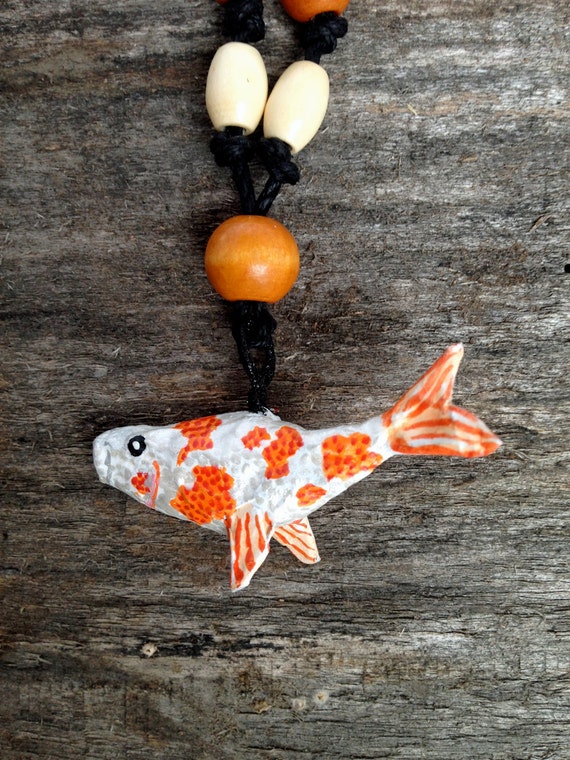 Paper Mache Koi Fish Necklace