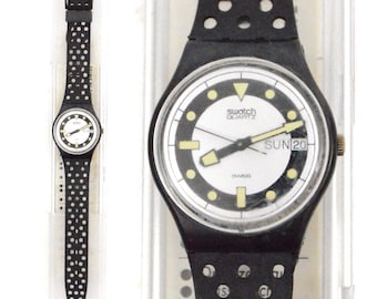 Vintage 80s Swatch Swiss Watch Bandos Diver GB710 Quartz Wristwatch