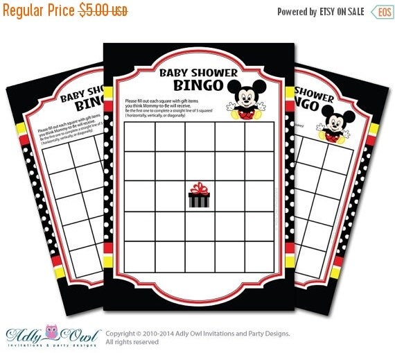 Red black Mickey Mouse Bingo Game Printable by adlyowlinvitations